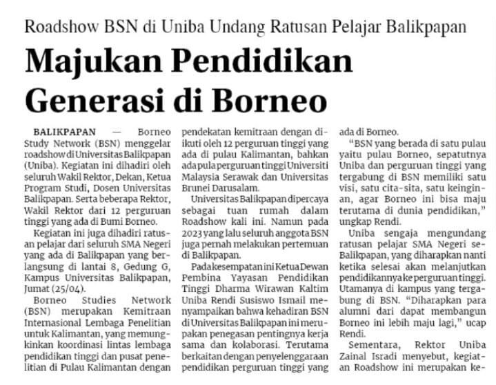 Newspaper clip (1/2) from Kaltim Post e-reader "Majukan Pendidikan Generasi di Borneo", Edisi 28 April 2025